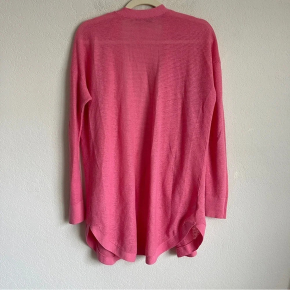 LOFT Pink Ribbed Open Cardigan Linen Blend - Picture 3 of 4